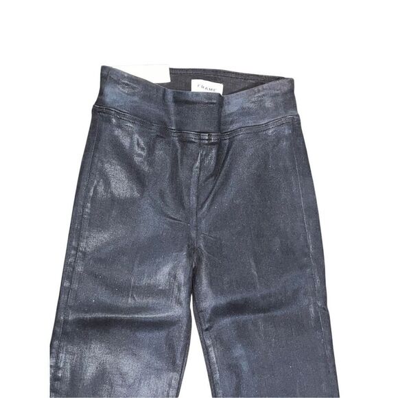 Frame NWT Jetset Crop Espresso Coated Polished Cotton Pull On Jeans Brown Size 0 - Picture 2 of 4